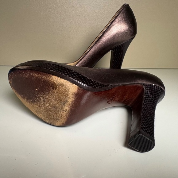 Cole Haan Metallic Bronze Snake-Embossed Platform Heels Size 8 - Picture 6 of 12